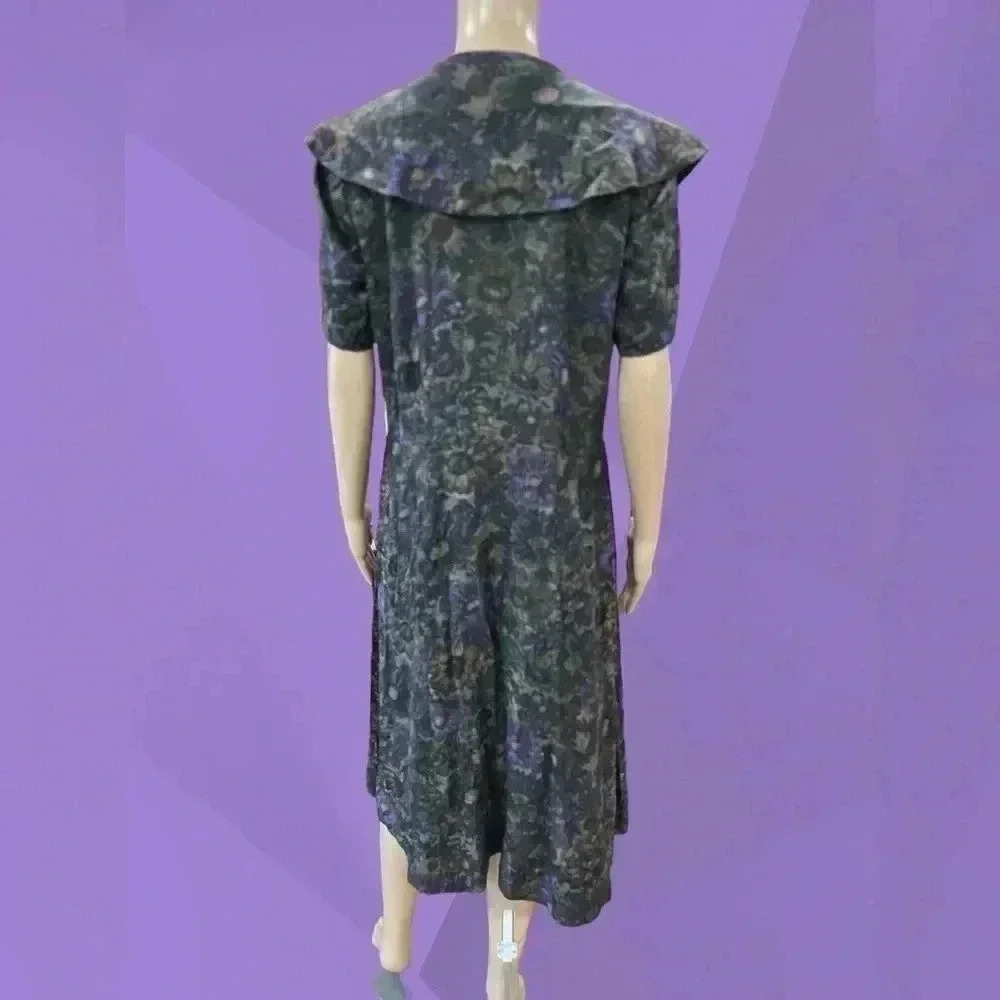 Vintage 70’s/80’s handmade dropwaist modesty black floral dress-XL AS IS - Picture 3 of 10